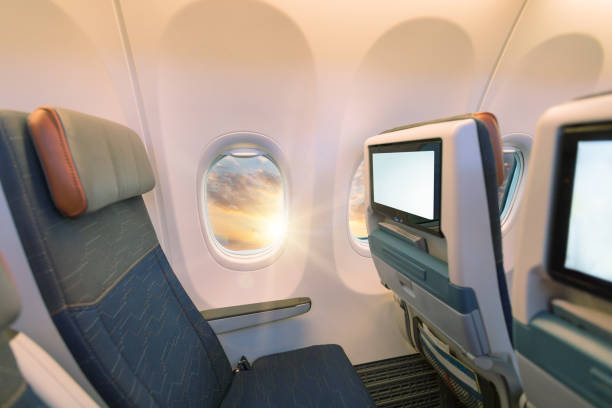 istock Beautiful sunset with cloudy sky from the airplane window. 1130782300