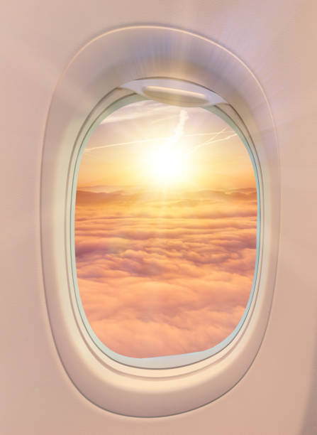 istock Beautiful sunset with cloudy sky from the airplane window. 1130782311