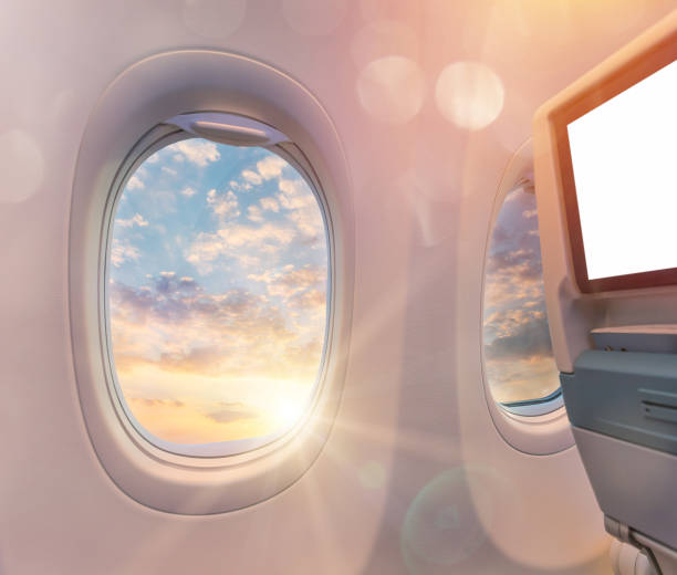 istock Beautiful sunset with cloudy sky from the airplane window. 1130782324