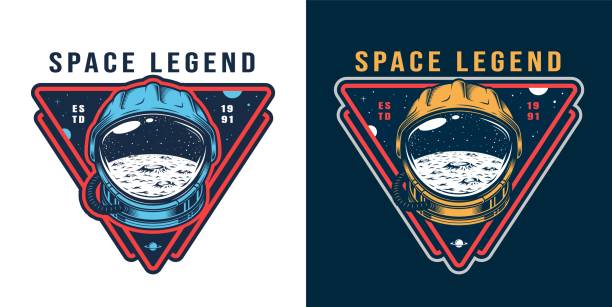 Vintage galaxy colorful label Vintage galaxy colorful label with moon surface and space stars in cosmonaut helmet isolated vector illustration cosmonaut stock illustrations