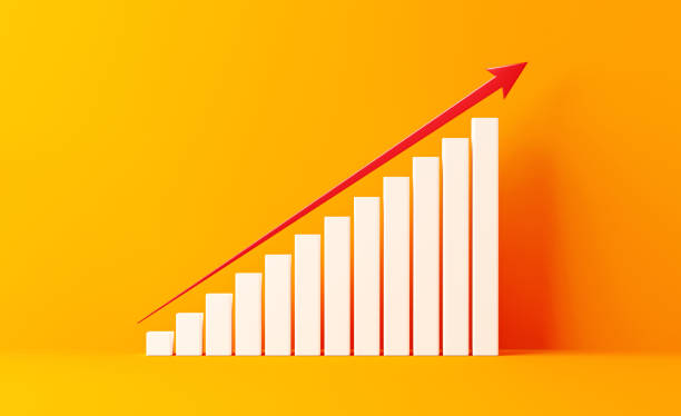istock Financial Growth Bar With Red Arrow Shape Moving Up On Yellow Background 1130785719