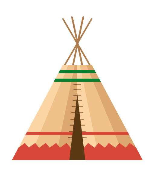 インドのテントまたはウィグワム。カナダ、シベリア、北アメリカの北の国の�住居。革の家。白い背景の上の平らなベクトルのイラスト - wigwam tent north american tribal culture indigenous culture点のイラスト素材／クリップアート素材／マンガ素材／アイコン素材