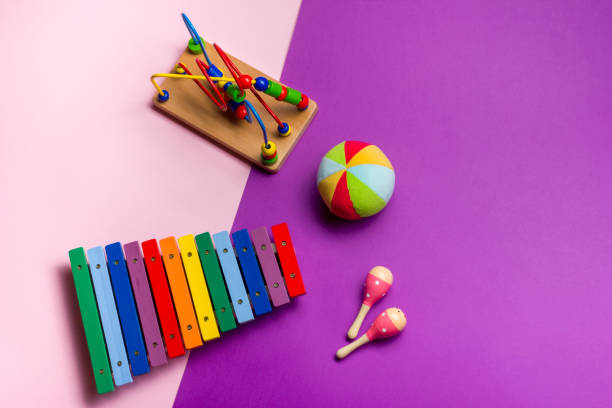 istock Kids educational developing toys frame on white background. Top view. Flat lay. Copy space for text 1130795246