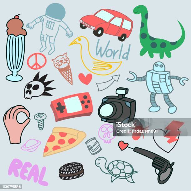 Set Of Doodles Stock Illustration - Download Image Now - Sticker, Car, Punk - Person