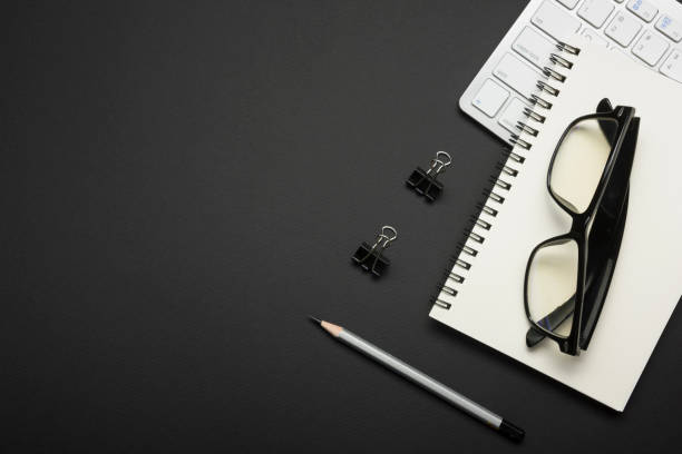 istock Office desk table with supplies. Flat lay Business workplace and objects. Top view. Copy space for text 1130795676
