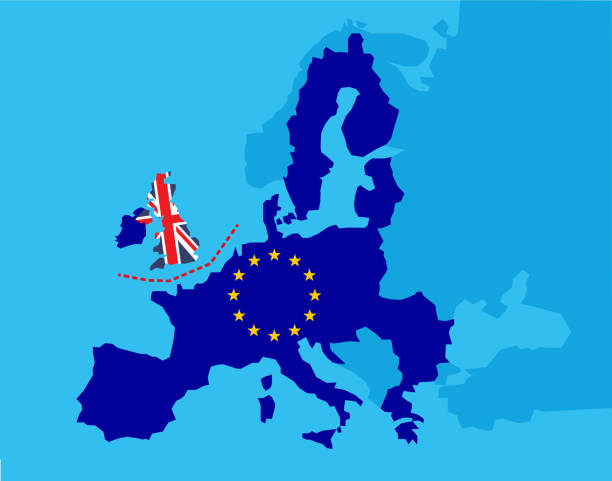 illustrations, cliparts, dessins animés et icônes de brexit référendum uk concept-royaume-uni, grande-bretagne ou angleterre quittant l'ue avec le royaume-uni comme un drapeau et des étoiles de l'ue sur la carte de l'europe avec la frontière de l'angleterre-illustration vectorielle - map greater london southeast england uk