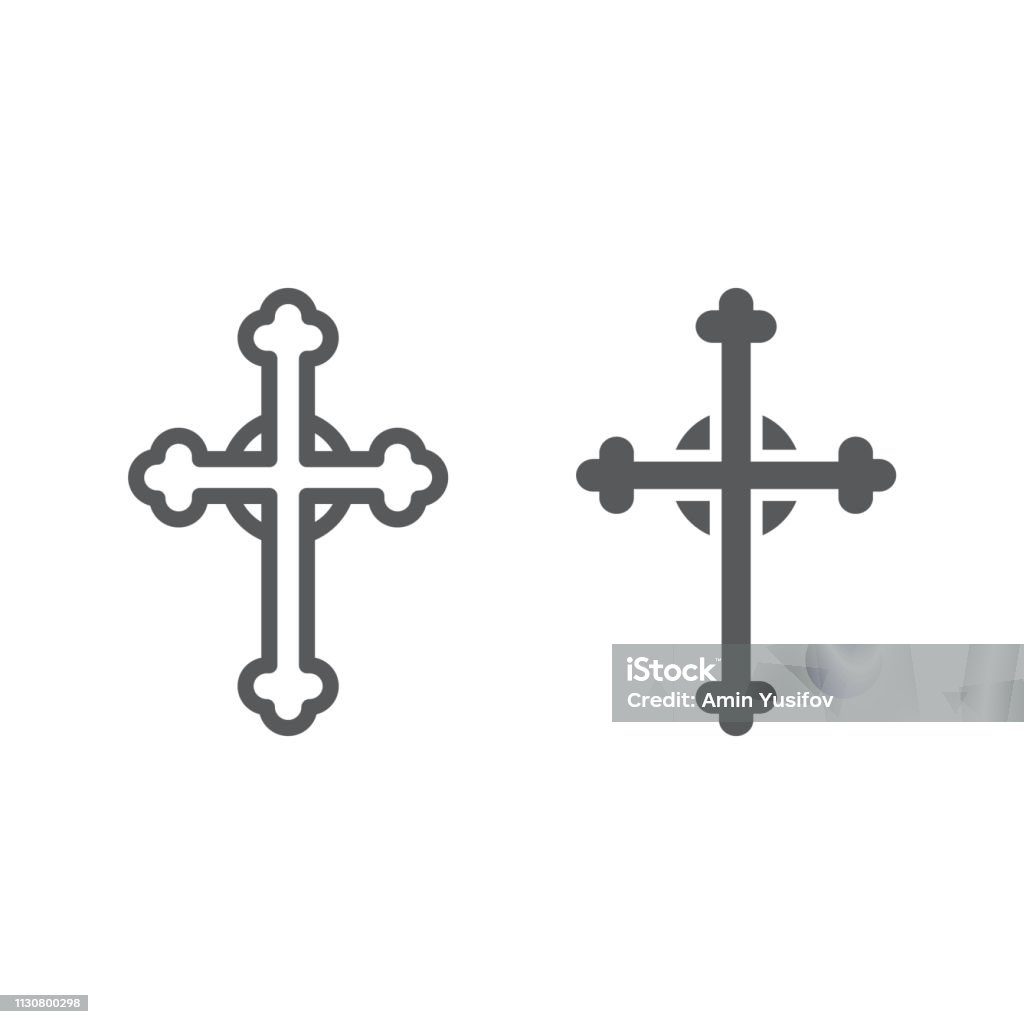 Cross line and glyph icon, church and religion, christian cross sign, vector graphics, a linear pattern on a white background. Cross line and glyph icon, church and religion, christian cross sign, vector graphics, a linear pattern on a white background, eps 10. Religious Cross stock vector
