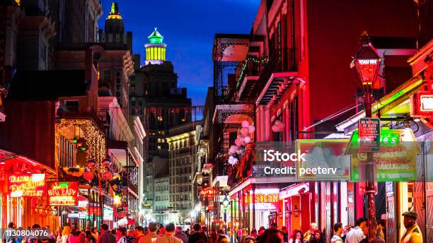 French Quarter Nightlife New Orleans Louisiana Stock Photo - Download Image Now - New Orleans, Bourbon Street - New Orleans, Night