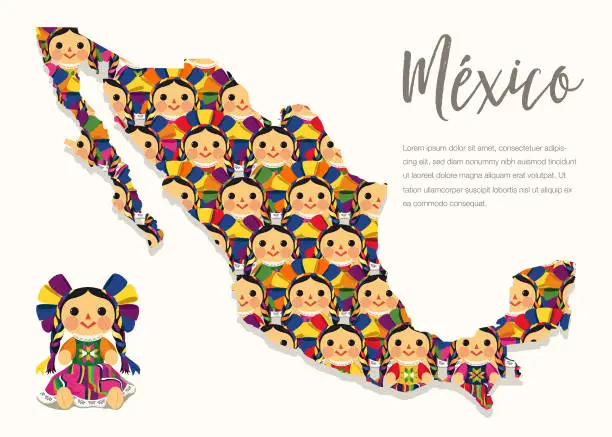 Vector illustration of Mexican Map with Traditional Doll, Maria