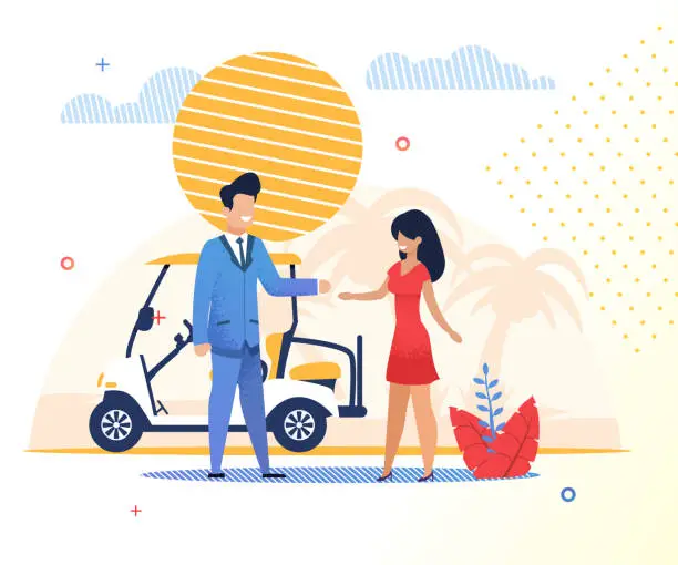 Vector illustration of Flat Banner Man And Woman use Hotel Transport.