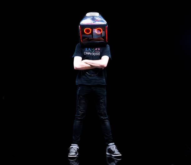 istock Amazing robot man with LED lights as face 1130812089