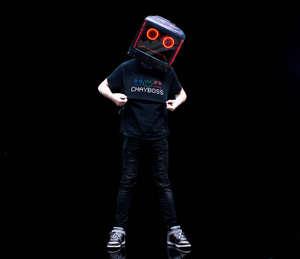 istock Amazing robot man with LED lights as face 1130812125