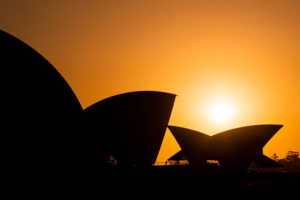 Sydney, Australia - January 16, 2019: Silhouette of Sydney Opera House during sunrise.