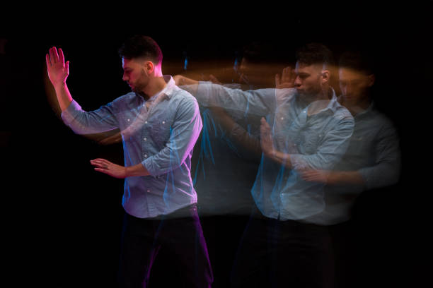 istock Handsome man in a blue shirt dancing 1130817541