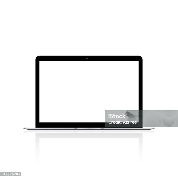 Laptop With White Screen Mock Up Vector Stock Illustration - Download Image Now - Laptop, Template, Computer Monitor