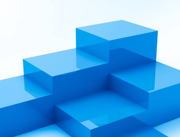istock Abstract 3d composition. Corporate Blue podium backdrop for product display with geometric 3d cube. 1130831020