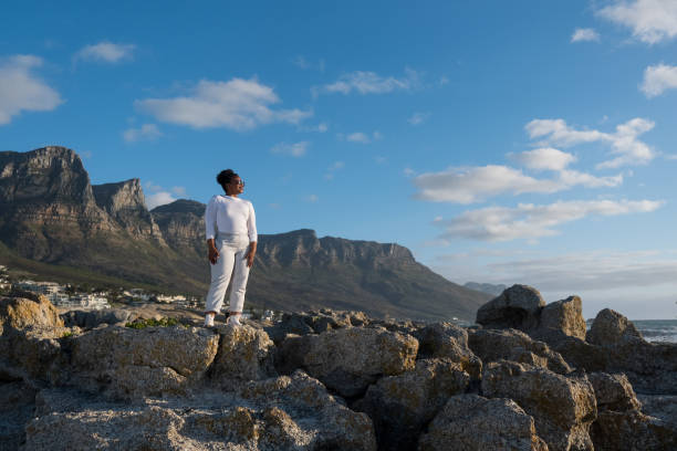 Table Mountain in Cape Town framed by a big signboard