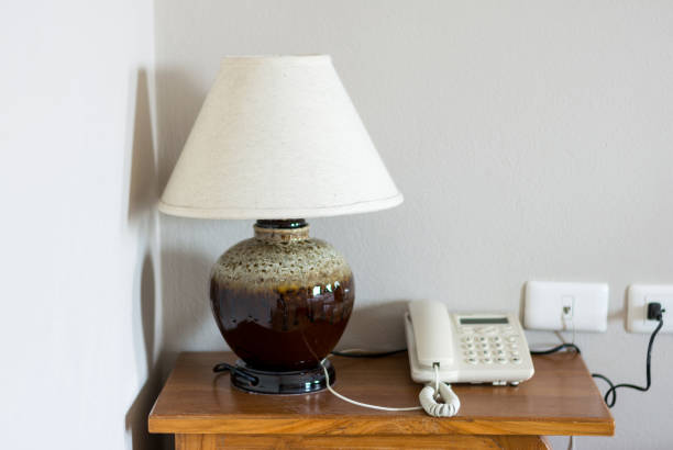 Stained glass antique lamp in lightly lit room (shallow depth-of-filed).