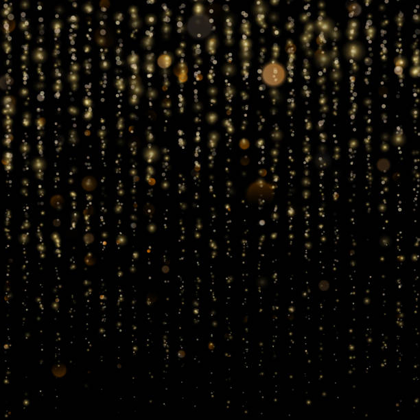 istock Christmas and New Year effect. Glitter threads of curtain backdrop on black. Sparkling of shimmering light blurs. Gold particles lines rain. Fashion strass drops with shiny sequins. EPS 10 1130835342