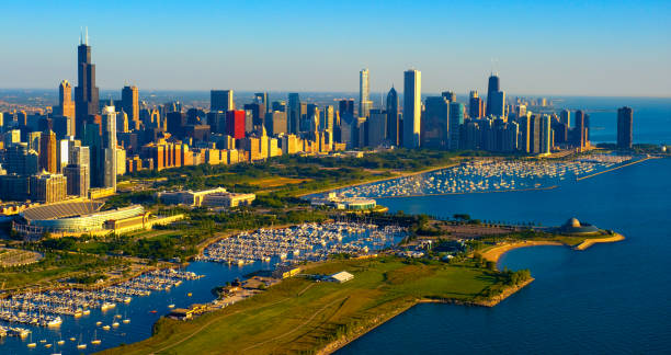 istock Chicago Aerial Skyline Sunrise 1130836026