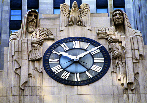 Father Time Clock, Chicago. Toned Image.