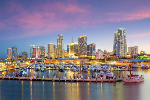 istock Miami city skyline panorama at twilight 1130838120