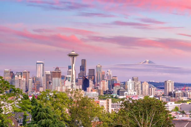 istock Seattle skyline panorama at sunset as seen from Kerry Park 1130838134