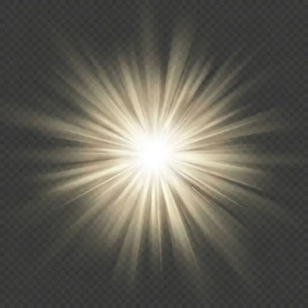 Vector illustration of Warm glow star burst flare explosion transparent light effect. EPS 10