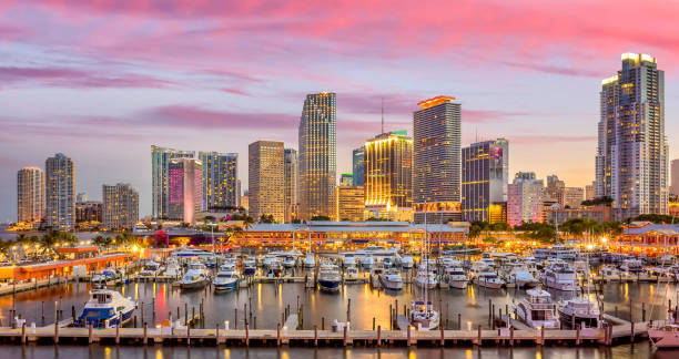 istock Miami city skyline panorama at twilight 1130838148