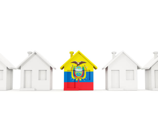 House with flag of ecuador in a row of white houses. Real estate concept. 3D illustration