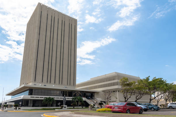 Bank Of Jamaica (BOJ), Jamaica's Central Bank Kingston/Saint Andrew, Jamaica - February 05 2019: Bank Of Jamaica (BOJ), the island's central Bank, located in downtown Kingston. BOJ sets interest rates and issues bank notes in Jamaica. kingston harbour stock pictures, royalty-free photos & images