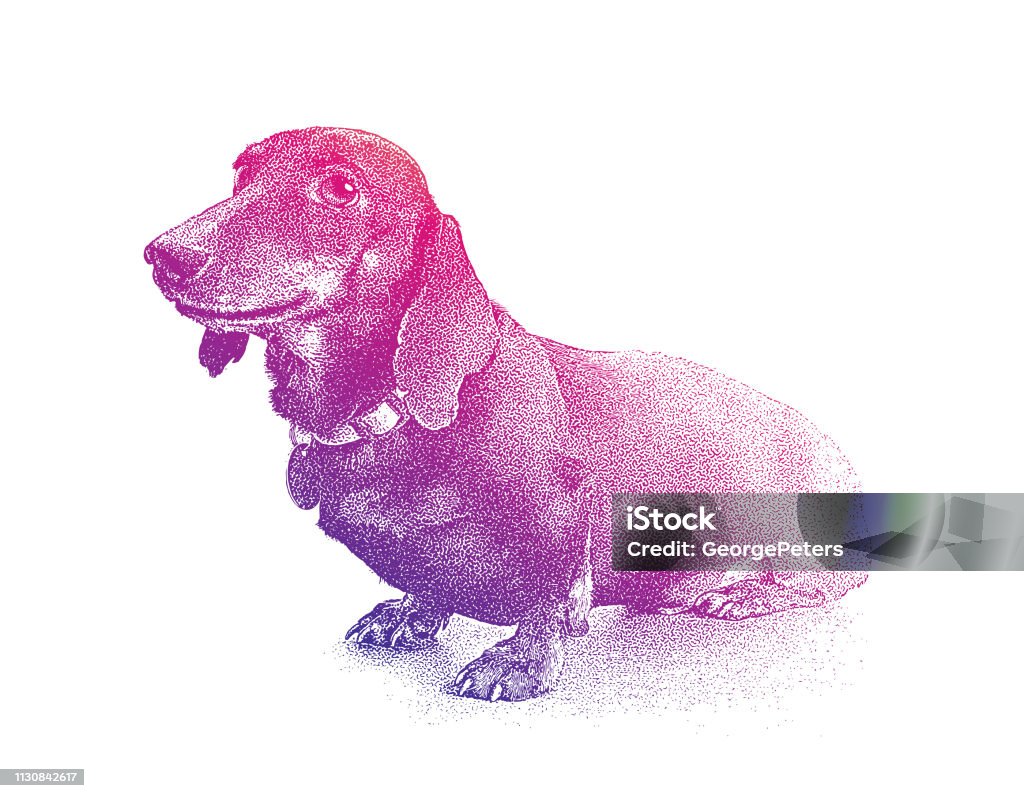Dachshund Dog in animal shelter hoping to be adopted Stipple vector of a Dachshund Dog in animal shelter hoping to be adopted Vibrant Color stock vector