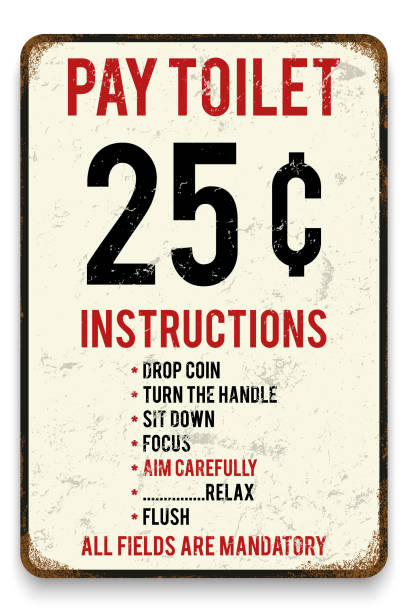 Vector retro style tin poster or sign background. Vector retro style tin poster or sign background. Pay toilet metal placard Humor poster. retro 50s bathroom stock illustrations