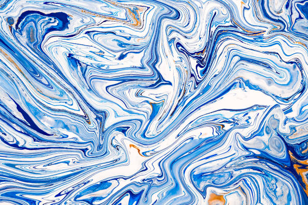 istock Hand painted background with mixed liquid blue, white, yellow paints. Abstract fluid acrylic painting. Applicable for packaging, invitation, textile, wallpaper, design of different surfaces 1130845513