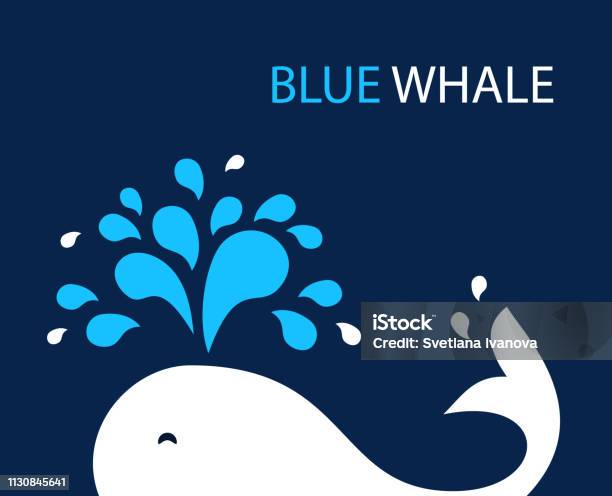 Vector Illustration Whale On Dark Background Stock Illustration - Download Image Now - Whale, Spray, Water