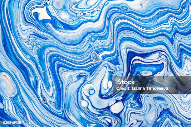 Fluid Art Liquid White And Blue Abstract Paint Drips And Wave Marble Effect  Background Or Texture Stock Photo - Download Image Now - iStock