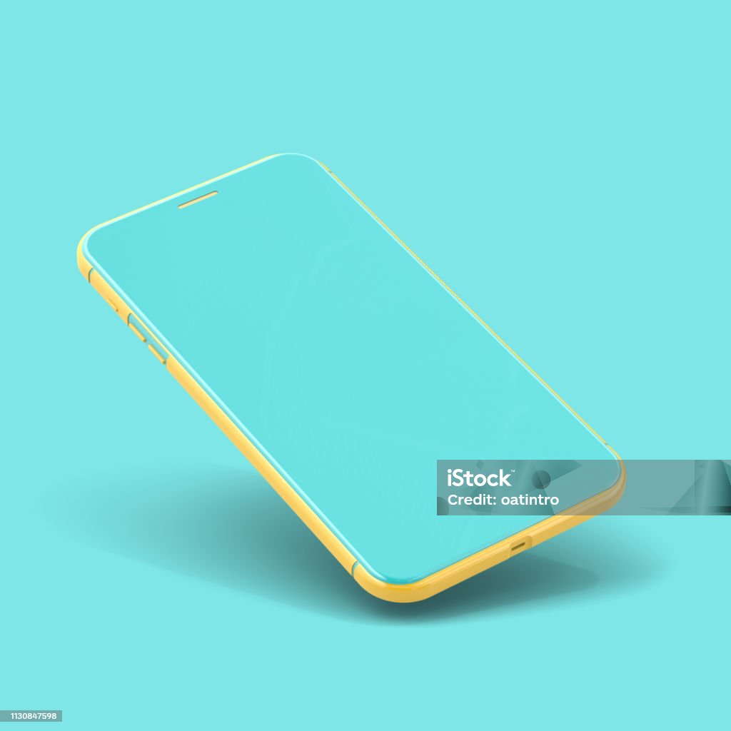 Smartphone Mockup color amarillo y azul aislado - Foto de stock de Teléfono móvil libre de derechos