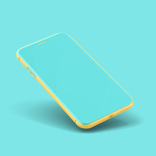 smartphone mockup color amarillo y azul aislado - contemporary style audio fotografías e imágenes de stock