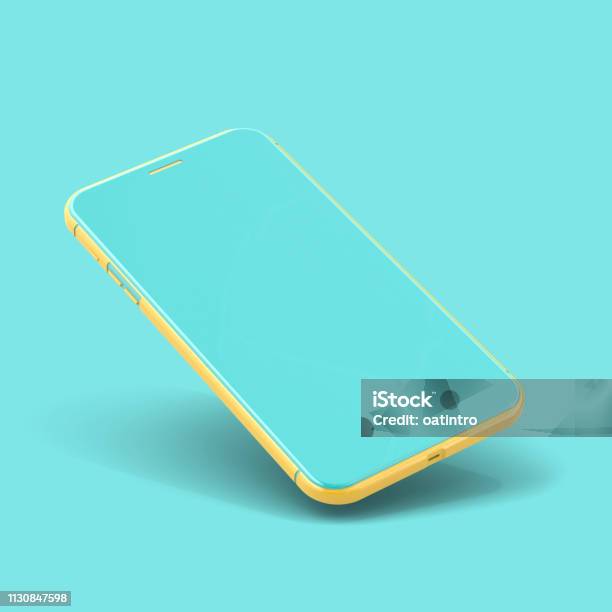 Smartphone Mockup Yellow And Blue Color Isolated Stock Photo - Download Image Now - Mobile Phone, Telephone, Three Dimensional