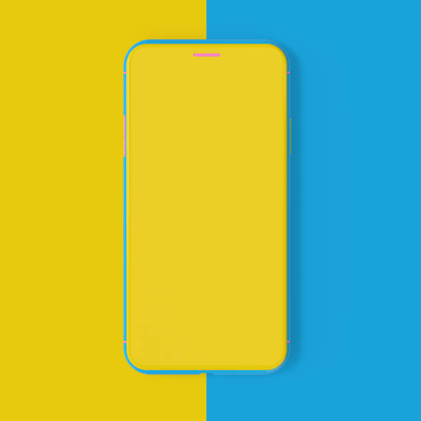 cor amarela e azul do mockup de smartphone - muscular build audio - fotografias e filmes do acervo