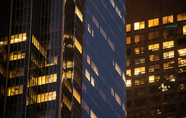 밤 건물의 관점, 로스 앤젤레스, 캘리포니아. - oficina 뉴스 사진 이미지