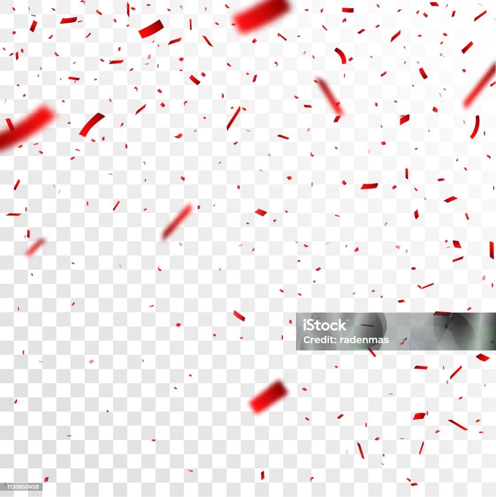 Vallende rode confetti op transparante achtergrond - Royalty-free Confetti vectorkunst