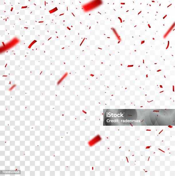 Falling Red Confetti On Transparent Background Stock Illustration - Download Image Now - Confetti, Red, White Color