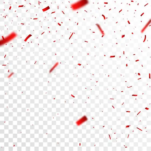 Vector illustration of Falling red confetti on transparent background