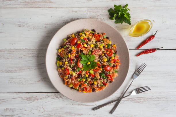istock Mexican black bean corn quinoa salad. Top view 1130851262