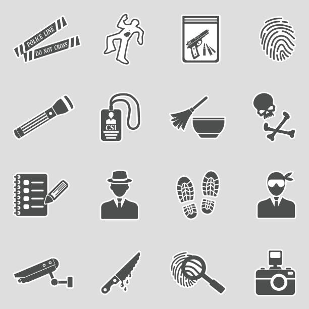 иконы места преступления. дизайн наклейки. векторная �иллюстрация. - computer icon symbol knife terrorism stock illustrations