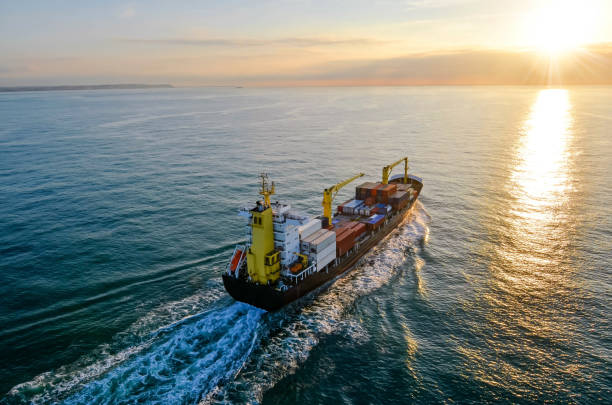 istock Aerial view of a cargo ship 1130855148