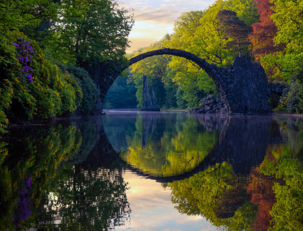 istock Rakotz Bridge (Rakotzbrucke, Devil's Bridge) in the spring scenery .Kromlau, Saxony, Germany. 1130855291