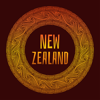 New Zealand. Vector illustration. Travel design with ethnic pattern ornaments frame. Polynesian tribal concept.