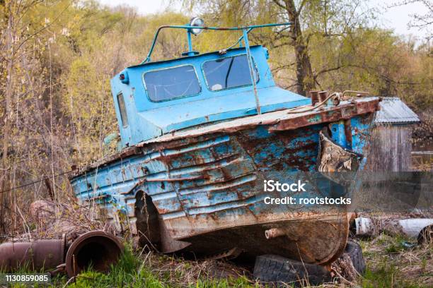 Old Rusty Motor Boat Stock Photo - Download Image Now - Blue, Broken, Coastline